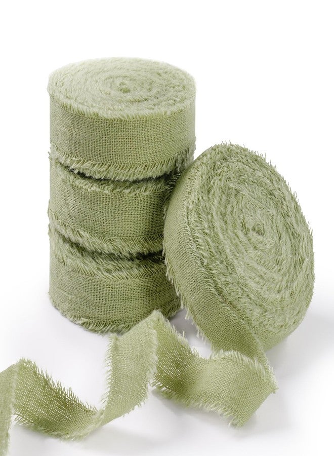 FAKILO Natural Rustic Cotton Ribbon with Frayed Edge, Sage Green 100% Cotton Ribbon 5/8" x 24yds for Vintage Wedding Bouquets,Invitations,Baby Shower,Gift Wrapping,DIY Crafts,Home Decor - Image 1